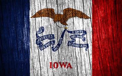 4k, アイオワ州の旗, アメリカの州, アイオワの日, アメリカ合衆国, 木製テクスチャ フラグ, アイオワ州旗, 米国の州, アイオワ, アイオワ州