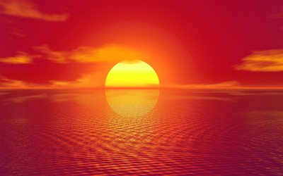 सूर्यास्त, 4k, अमूर्त परिदृश्य, क्षितिज, तेज धूप, समुद्र, रचनात्मक, अमूर्त प्रकृति