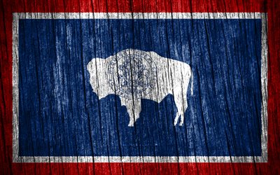 4K, Flag of Wyoming, american states, Day of Wyoming, USA, wooden texture flags, Wyoming flag, states of America, US states, Wyoming, State of Wyoming
