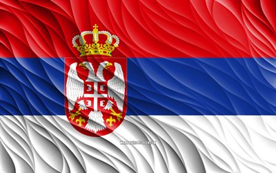 4k, serbian lippu, aaltoilevat 3d liput, euroopan maat, serbian päivä, 3d aallot, eurooppa, serbian kansalliset symbolit, serbia lippu, serbia