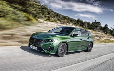 2022, Peugeot 308, front view, exterior, green hatchback, green Peugeot 308, French cars, Peugeot