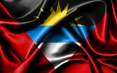 flagge von antigua und barbuda, 4k, nordamerikanische länder, stoffflaggen, tag von antigua und barbuda, gewellte seidenflaggen, nationale symbole von nordamerika, antigua und barbuda
