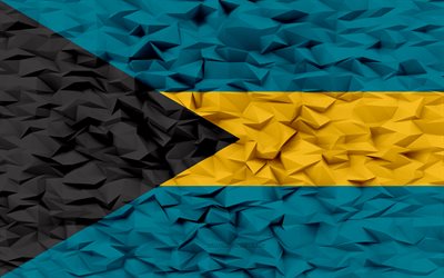 bandera de bahamas, 4k, fondo de polígono 3d, textura de polígono 3d, día de bahamas, bandera de bahamas 3d, símbolos nacionales de bahamas, arte 3d, bahamas
