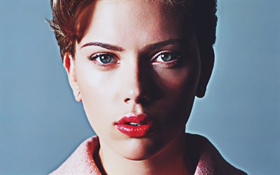 4k, Scarlett Johansson, portrait, american celebrity, Hollywood, red lips, american actress, movie stars, Scarlett Ingrid Johansson, beauty, Scarlett Johansson photoshoot