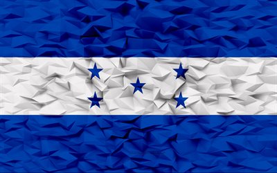 Flag of Honduras, 4k, 3d polygon background, Honduras flag, 3d polygon texture, Day of Honduras, 3d Honduras flag, Honduras national symbols, 3d art, Hondurasacters, Dark Vanguard, Fortnite, creative art