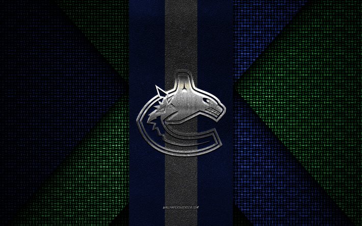 canucks de vancouver, nhl, texture tricotée bleu-vert, logo des canucks de vancouver, club de hockey canadien, emblème des canucks de vancouver, hockey, vancouver, canada, états-unis