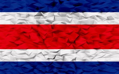 코스타리카의 국기, 4k, 3d 다각형 배경, 코스타리카 국기, 3d 다각형 텍스처, 코스타리카의 날, 3차원, 코스타리카, 기, 코스타리카 국가 상징, 3d 아트