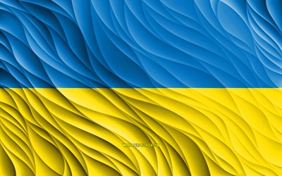 4k, Ukrainian flag, wavy 3D flags, European countries, flag of Ukraine, Day of Ukraine, 3D waves, Europe, Ukrainian national symbols, Ukraine flag, Ukraine