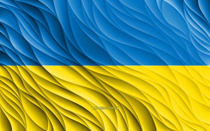 4k, 우크라이나 국기, 물결 모양의 3d 플래그, 유럽 국가, 우크라이나의 국기, 우크라이나의 날, 3d 파도, 유럽, 우크라이나 국가 상징, 우크라이나