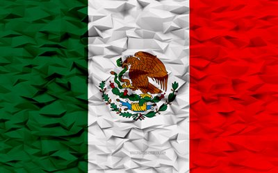 meksika bayrağı, 4k, 3d çokgen arka plan, 3d çokgen doku, meksika günü, 3d meksika bayrağı, meksika ulusal sembolleri, 3d sanat, meksika