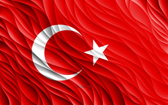 4k, トルコの旗, 波状の 3d フラグ, ヨーロッパ諸国, トルコの日, 3d 波, ヨーロッパ, トルコの国のシンボル, 七面鳥