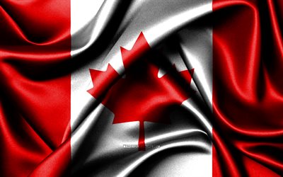 Canadian flag, 4K, North American countries, fabric flags, Day of Canada, flag of Canada, wavy silk flags, Canada flag, North America, Canadian national symbols, Canada