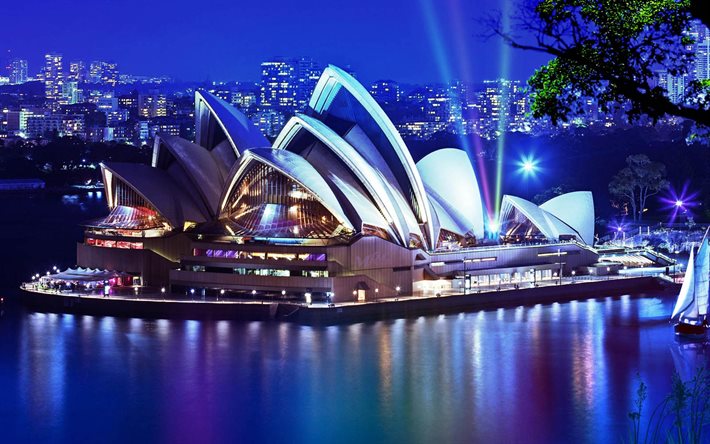 La Casa de la ópera, de noche, Sydney, Australia