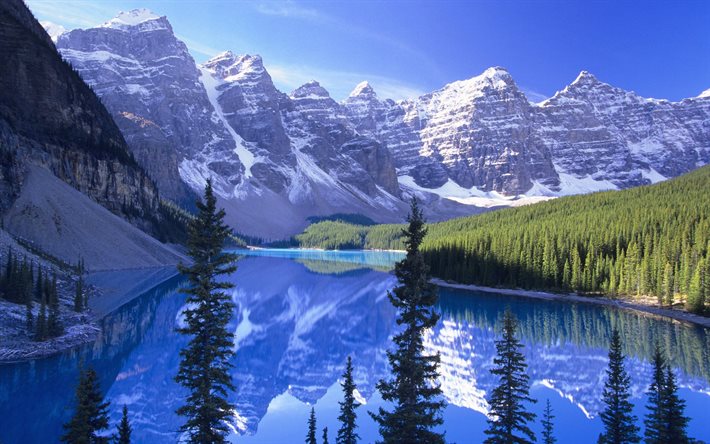 montagna, lago glaciale, roccia, lago, canada