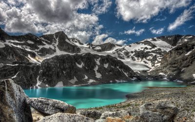 glacial lake, mountains, rock, mountain lake
