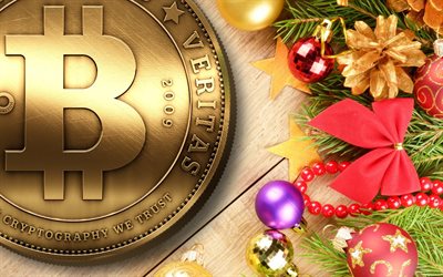 新年, コイン, ビットコイン, クリスマスの背景