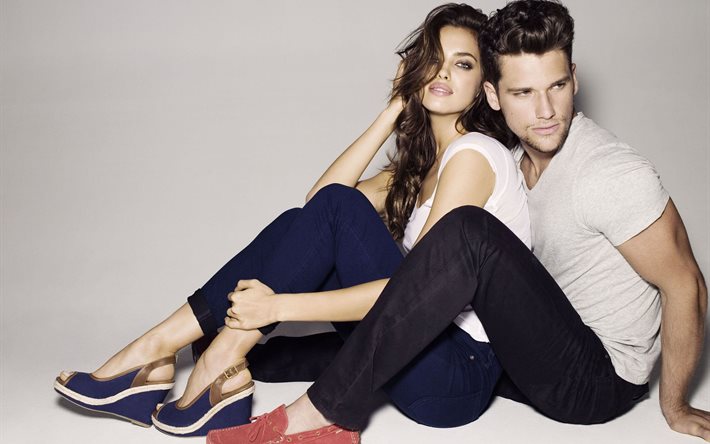 arthur sales, irina shayk, pair, jeans, model, woman, t-shirt, brunette, man, clothing, brown hair, girl, shoes, guy, people, fashion