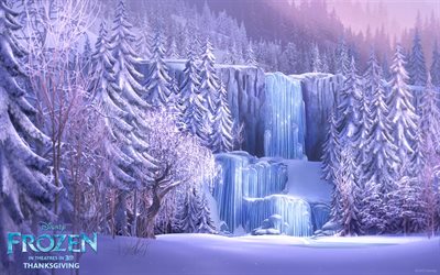 冷凍, 心, 冷中心, ディズニー, 冬, 漫画, 雪, 森林, 風景