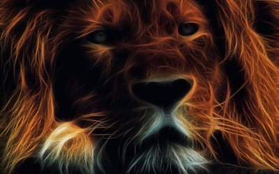 abstraction, fractal, animal, graphics, predator, lion, head