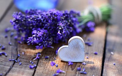board, figure, heart, lavender, bouquet, flowers, tree