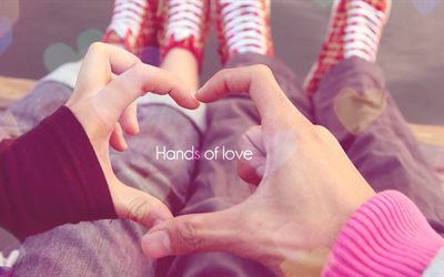 hands, pair, heart, girl, guy, the phrase, people, love