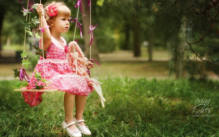 doll, toy, dress, summer, nature, girl, child, children, swing