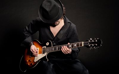 hombre, el guitarrista, el hombre, la guitarra, el sombrero