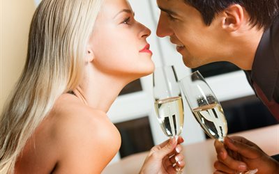 guy, lovers, girl, view, pair, glasses, people, champagne