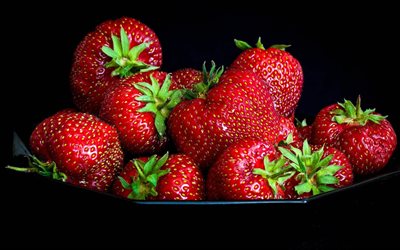 fraises, petits fruits, assiette, aliment, fond