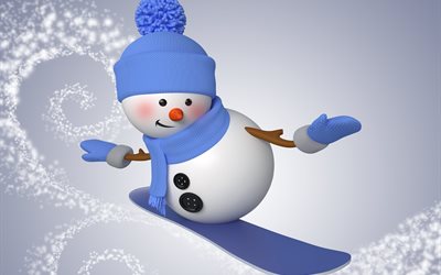 snowman, snowboard, graphics, snowflakes, winter, patterns