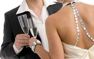 uomo, donna, ferie, coppia, matrimonio, bicchieri, persone, champagne, decorazione