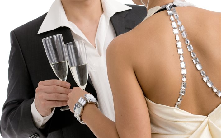 uomo, donna, ferie, coppia, matrimonio, bicchieri, persone, champagne, decorazione