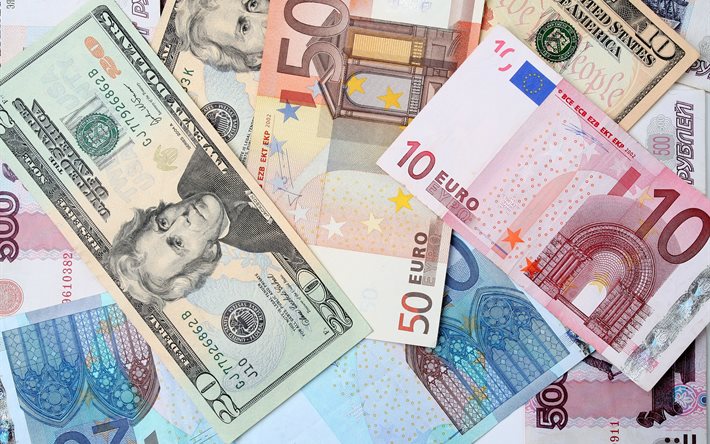l'argent, la monnaie, les factures, en dollars, en euros