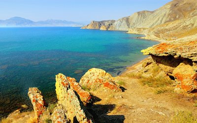 landscape, nature, crimea, sea, water, mountains, kara-dag, bay