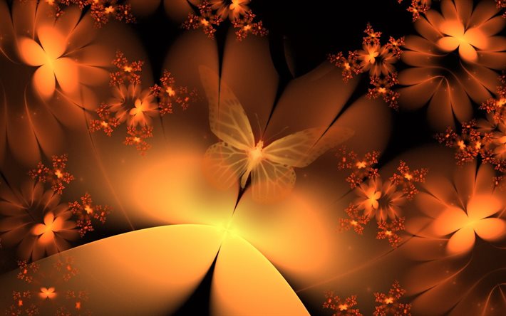 light, butterfly, flowers, abstraction, form, color, graphics