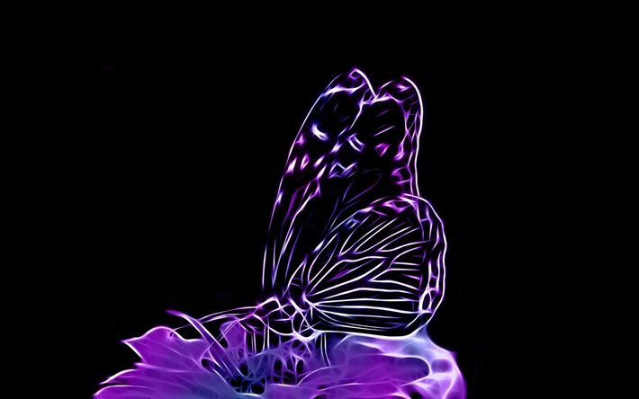 fractal, flor, gráficos, inseto, borboleta, néon