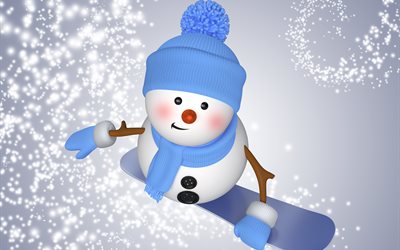 snowboard, kardan adam, kış, desen