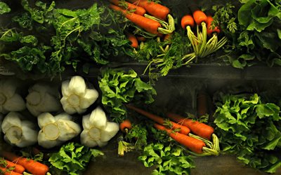 foglie, carote, verdura, cibo, insalata
