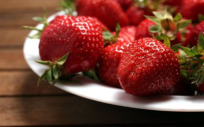 table, strawberry, berries, plate, food, board