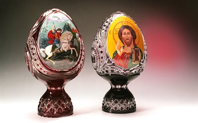 glass, crystal, easter, egg, picture, george pobedonosets, the holy face, painting, decor, gus-khrustalny