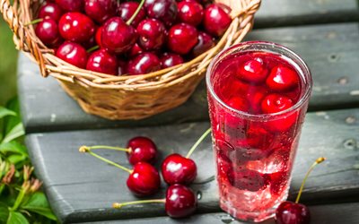 cherry, basket, vetro, frutti di bosco, succo di frutta, bevande, pensione