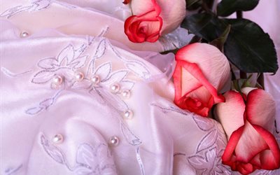 flowers, rose, fabric, mesh, figure, embroidery, beads, pearls