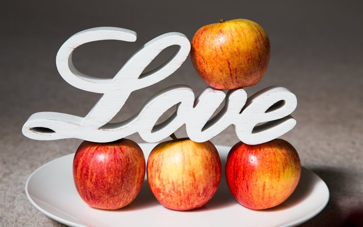 prato, maçãs, frutas, amor