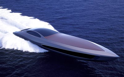 super yacht, gray design, water, the ocean, sea, foam