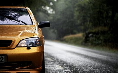 carro, máquina, estrada, a chuva