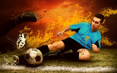 field, form, player, the ball, guy, football, blow, sports, fire
