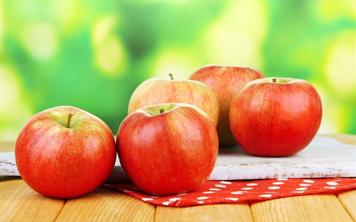 maçãs, frutas, bordo, guardanapo