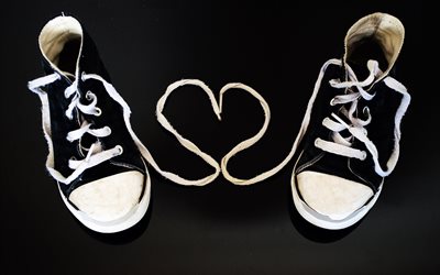 sneakers, pair, shoes, laces, sports, heart