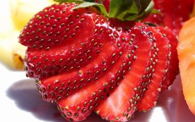 cutting, strawberry, berry, food, macro
