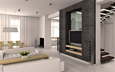 living room, fireplace, interior design, modern interior